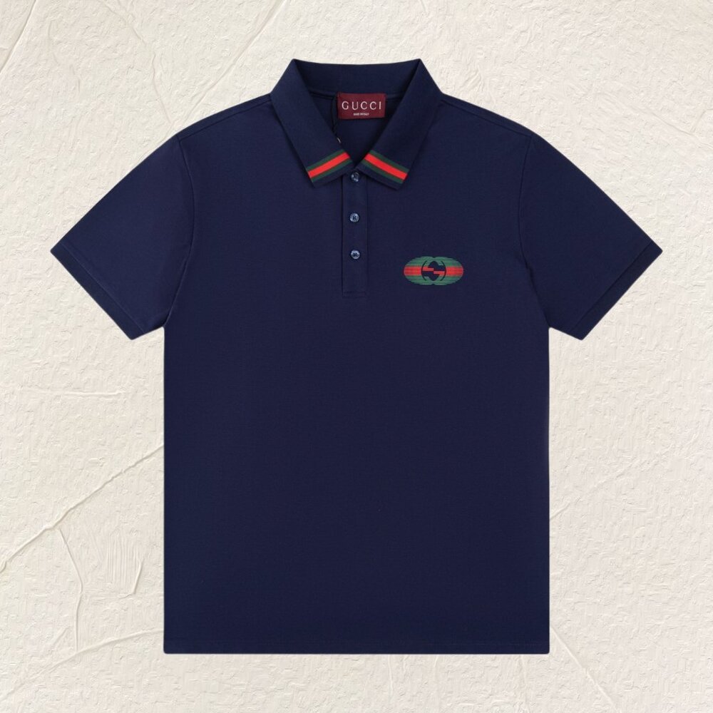 Gucci Logo Stripe Polo Shirt (Navy)